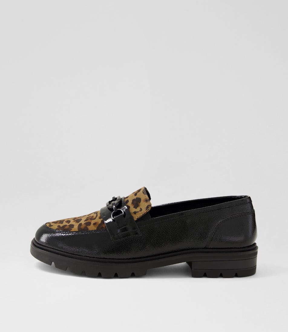 Cambridge 19 Black Leopard Patent Loafers