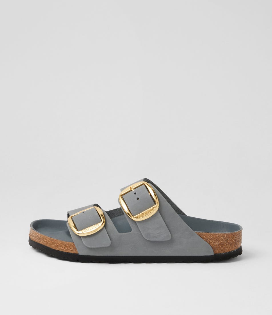 Arizona Big Buckle Basalt Grey Oiled Leather Slides