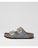 Arizona Big Buckle Basalt Grey Oiled Leather Slides