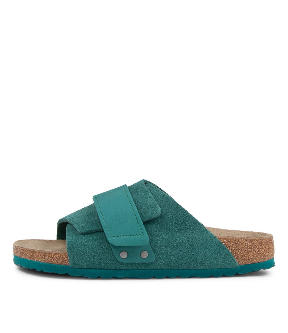 Kyoto Sfb Dark Teal Suede Slides by Birkenstock