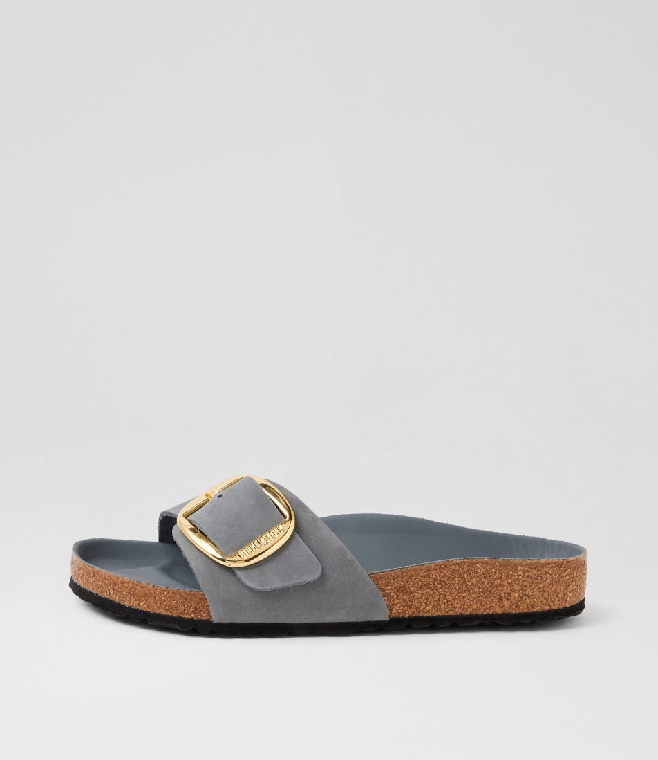 Madrid Big Buckle Basalt Grey Oiled Leather Slides