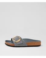 Madrid Big Buckle Basalt Grey Oiled Leather Slides