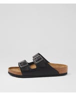 Arizona Mens Natural Black Natural Leather Slides