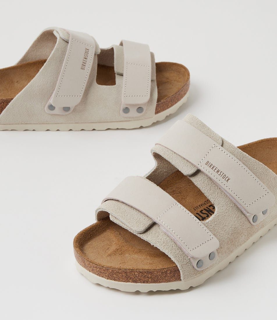 Uji Antique White Nubuck Suede Slides by Birkenstock display picture 2