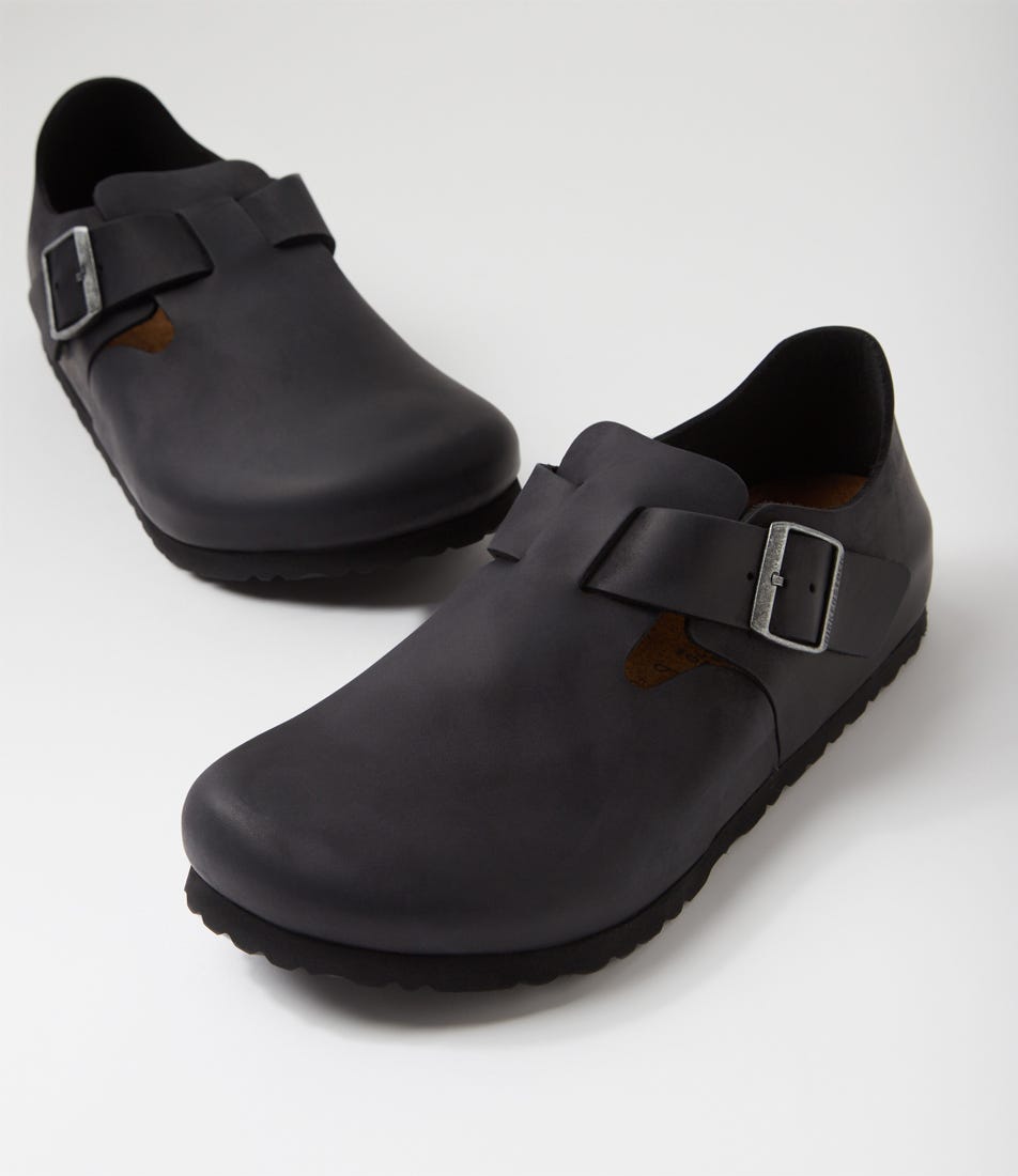 London Mens Black Oiled Leather Flat Shoes by Birkenstock display picture 2