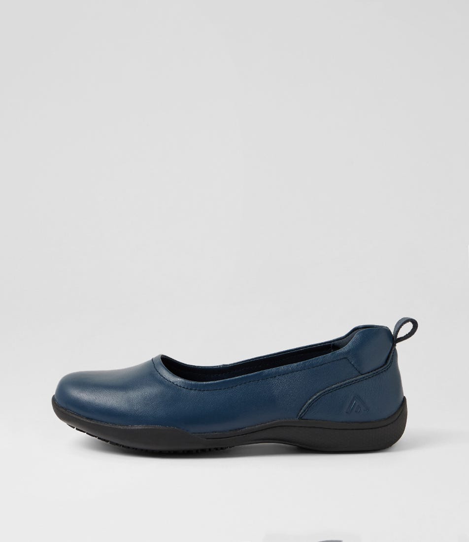 Grand Navy Black Leather Flat Shoes