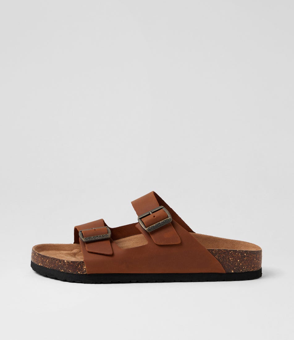 Farrah Cognac Leather Slides