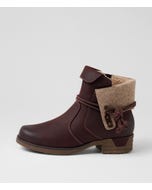 Inez Dark Red Leather Ankle Boots