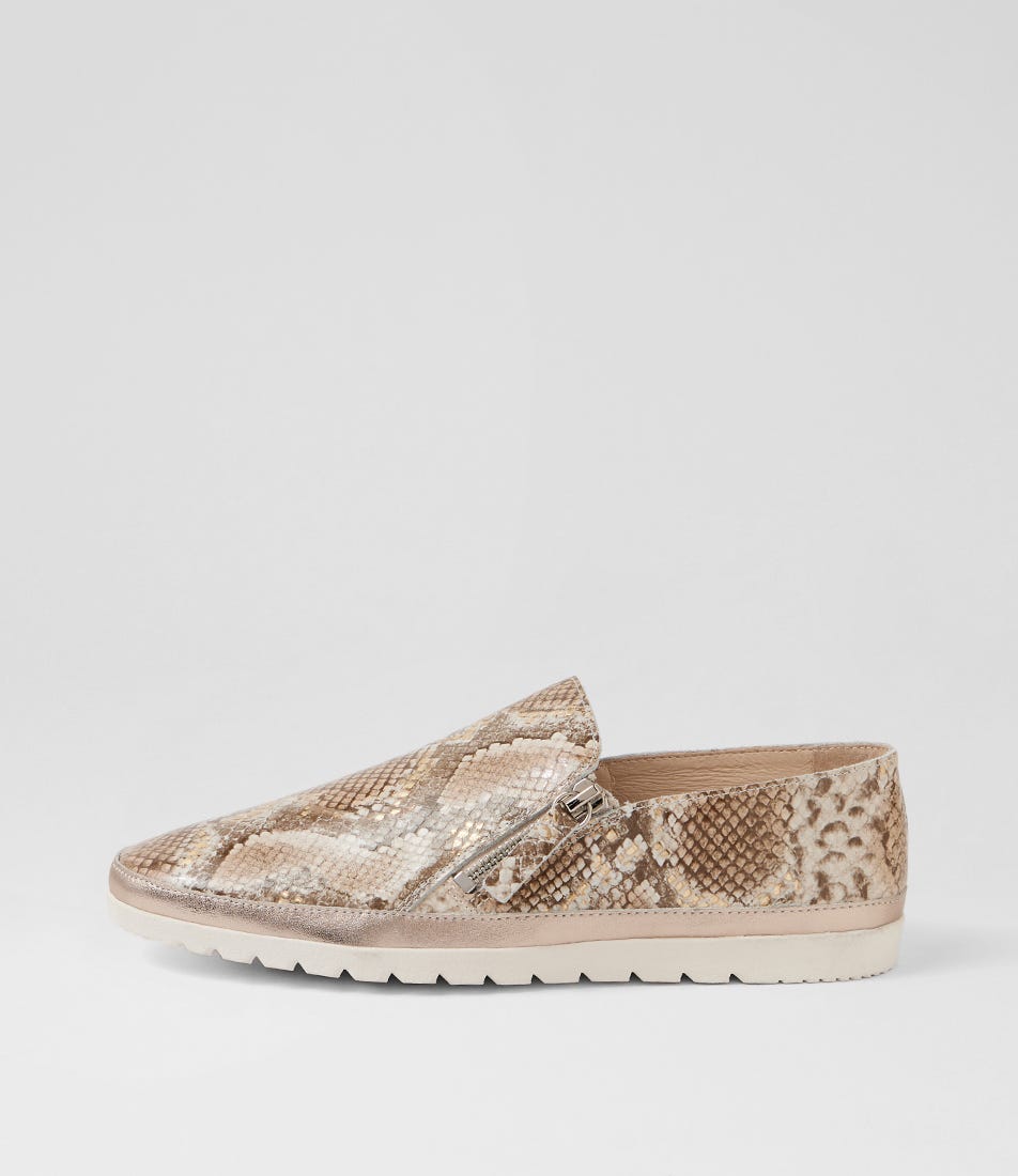 Ashli Neutral Metallic Platino Leather Flat Shoes