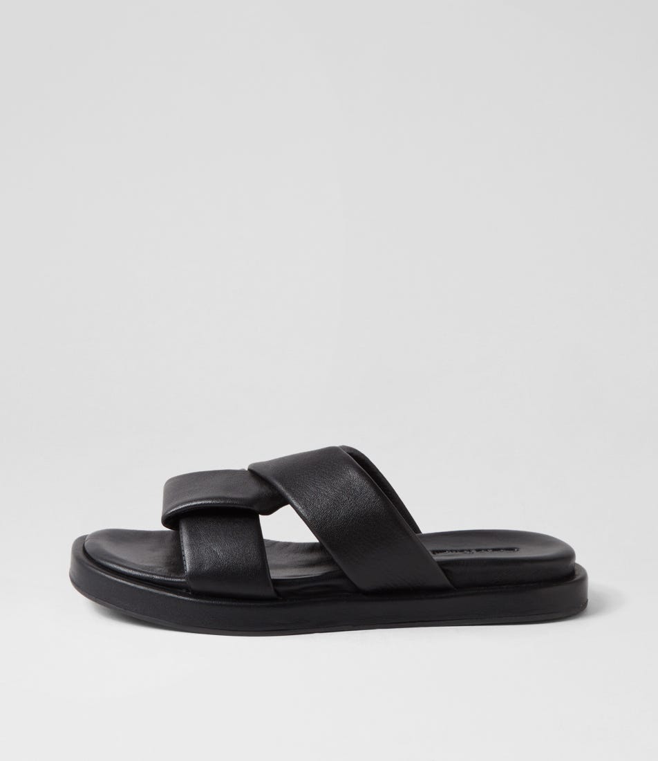 Basit Black Leather Slides by Diana Ferrari