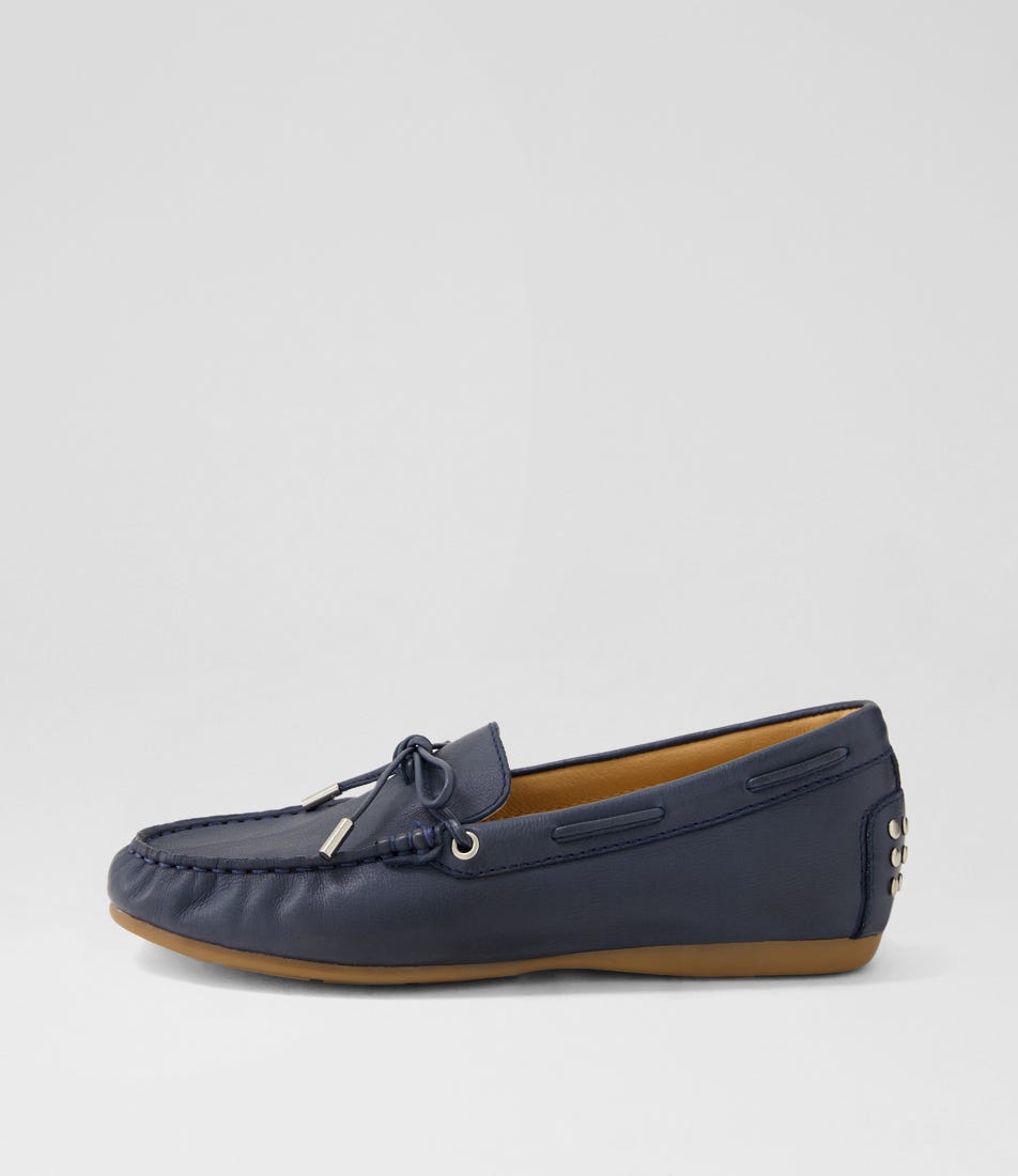 Eliney Navy Leather Flat Shoes