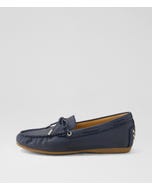 Eliney Navy Leather Flat Shoes