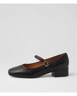 Islah Black Leather Mary Jane Heels