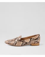 Daele Nude Dark Brown Snake Leather Flat Shoes