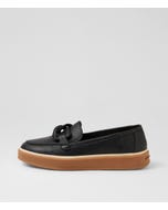 Pottega Black Leather Flat Shoes