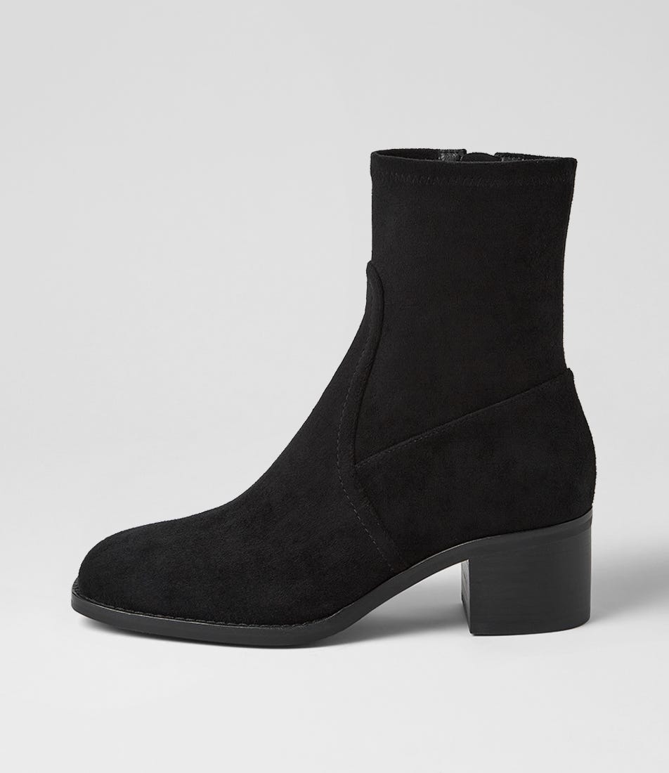 Adirna Black Stretch Microsuede Ankle Boots