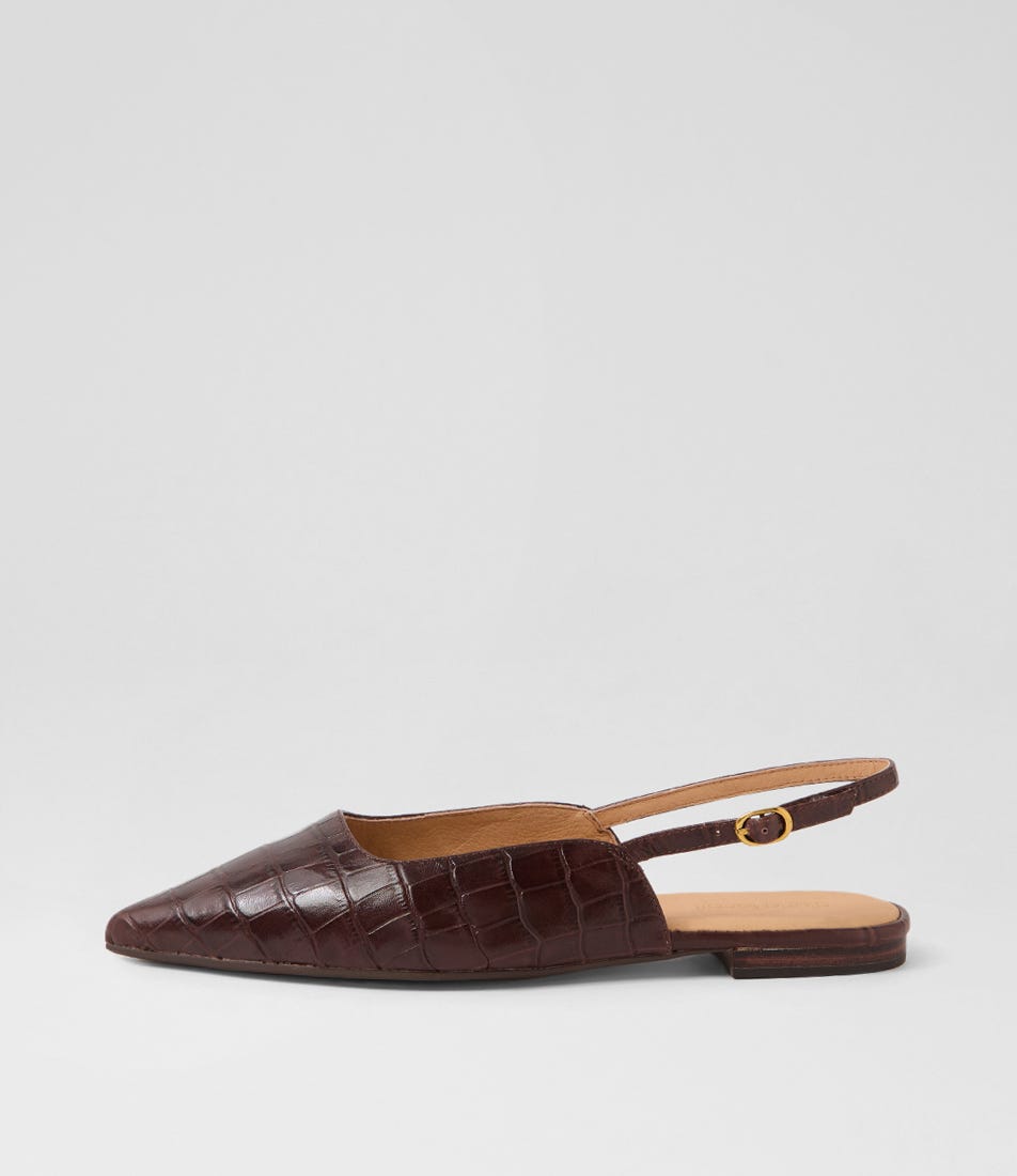 Astar Brown Croc Leather Flat Shoes