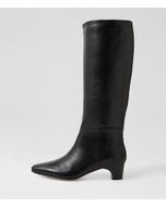 Ganalo Black Leather Knee High Boots