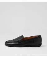 Rana Black Leather Flat Shoes