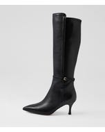 Tebbie Black Leather Stretch Knee High Boots