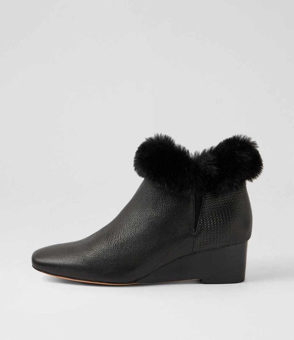 Gramm Black Embossed Leather Ankle Boots