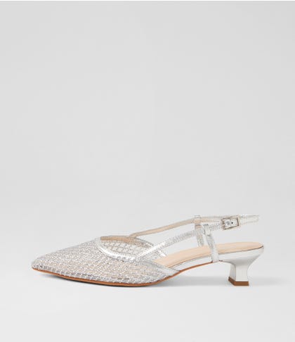Jikkas Silver Mesh Leather Heels