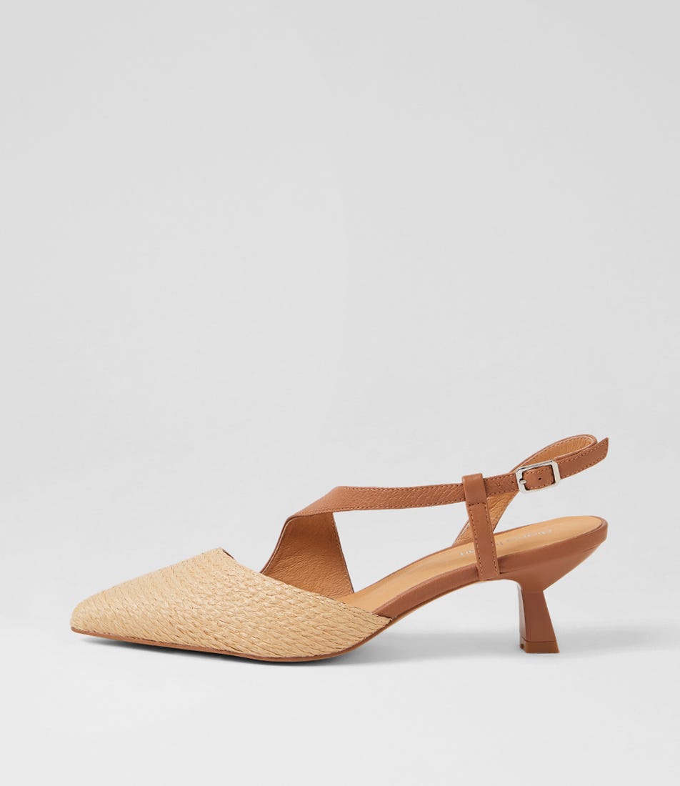 Cavay Natural Dark Tan Woven Leather Heels