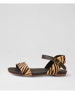 Jinnit Camel Choc Zeb Pony Leather Sandals