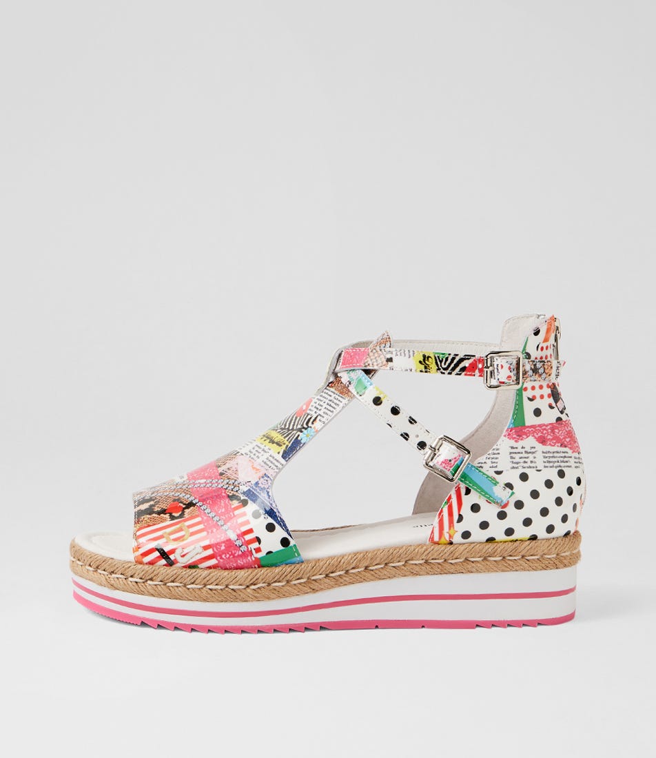 Alexys Collage 2 Print Patent Leather Sandals
