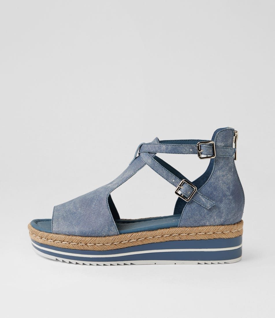 Alexys Blue Washed Denim Leather Sandals