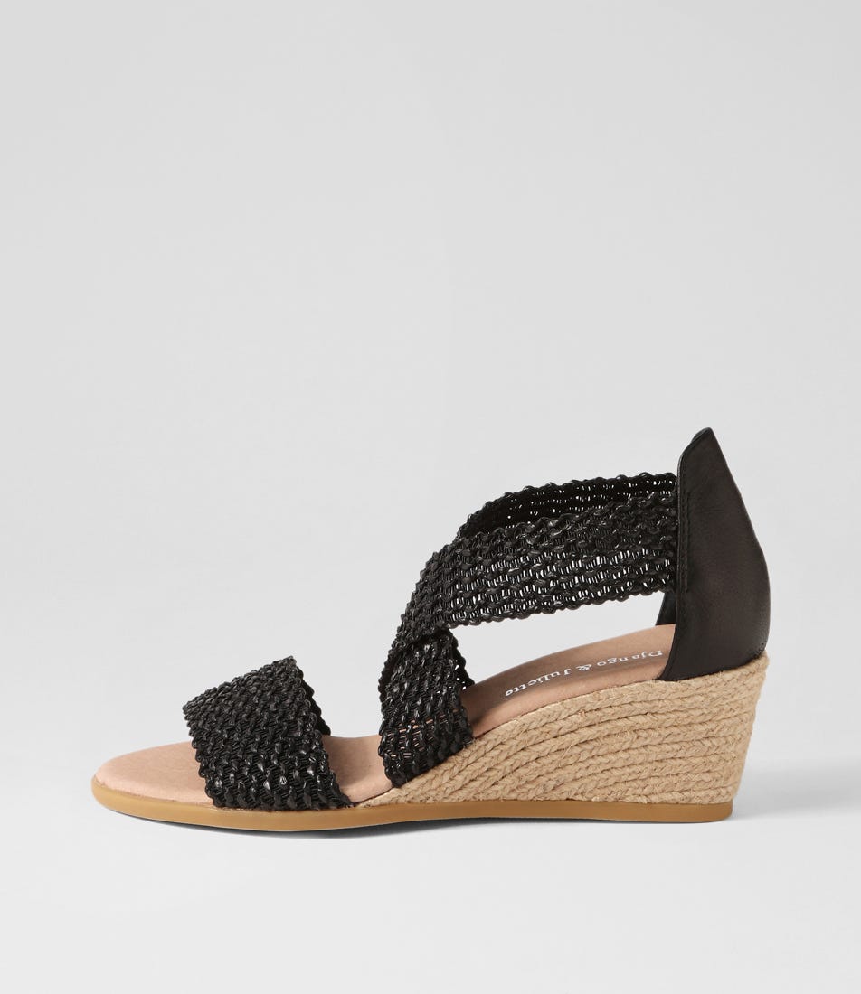 Briage Black Weave Elastic Leather Espadrilles by Django & Juliette