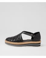 Erika Black Leather Flat Shoes