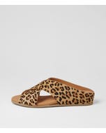Harli Tan Leopard Pony Slides