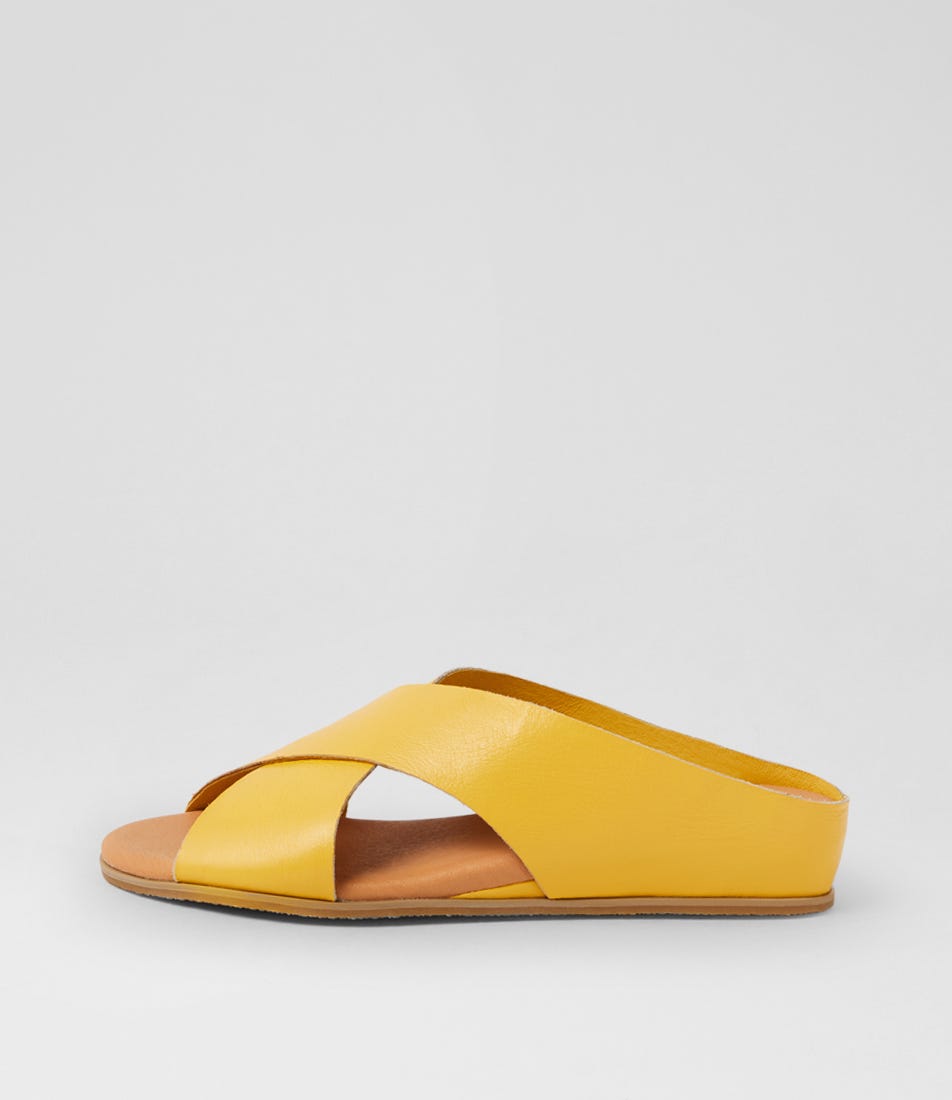 Harli Yellow Leather Slides Yellow Leather Slides