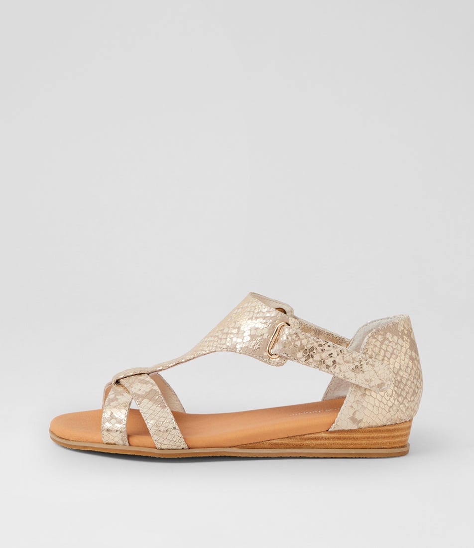 Hayzel Ivory Gold Snake Leather Sandals