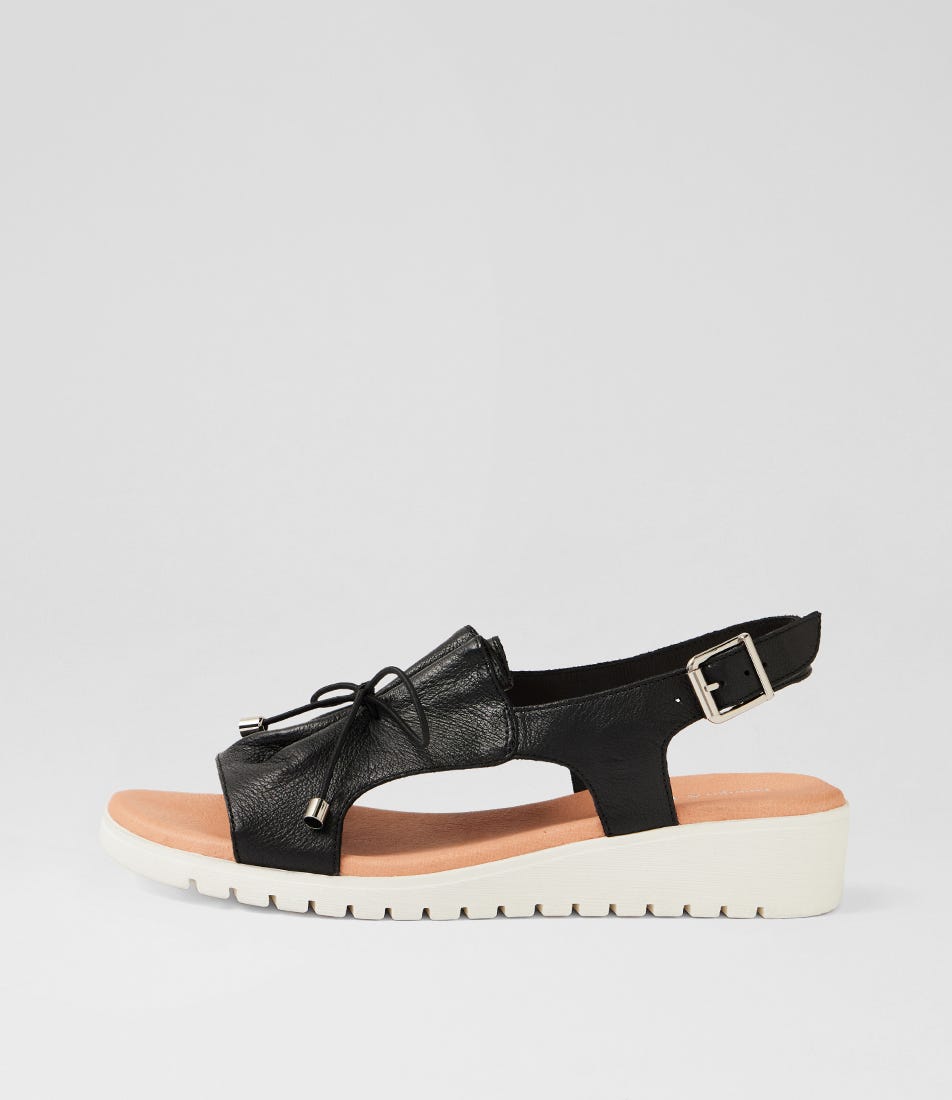Malika Black White Leather Sandals