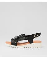 Malika Black White Leather Sandals