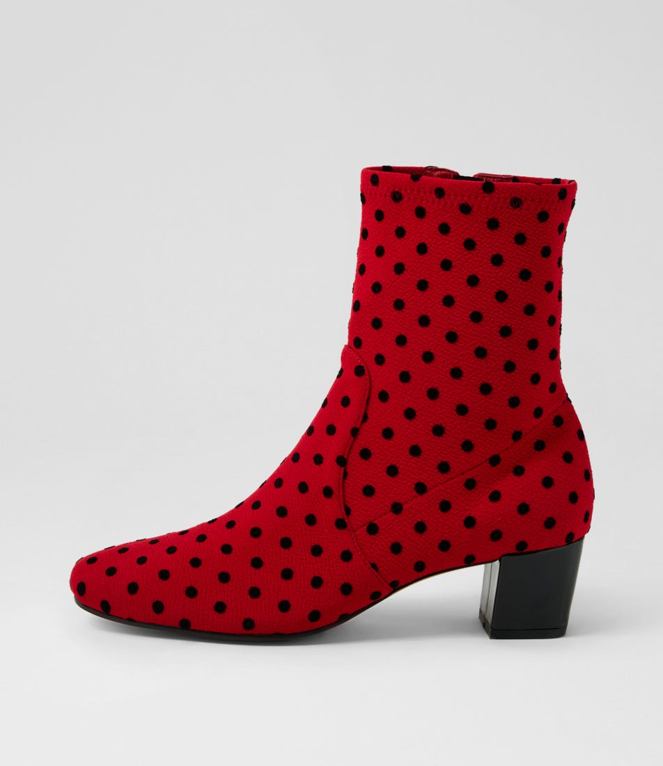 Hartful Red Spot Stretch Fabric Ankle Boots