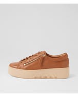 Wolfie Dark Tan Camel Leather Sneakers