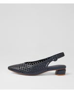 Fabbi Navy Leather Flat Shoes