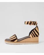 Idola Camel Choc Zebra Leather Sandals