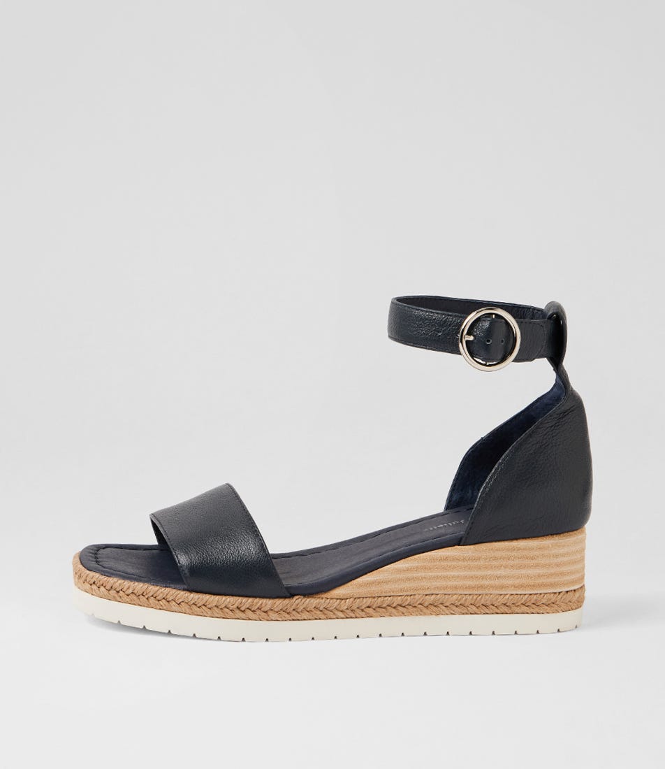 Idola Navy Leather Wedges