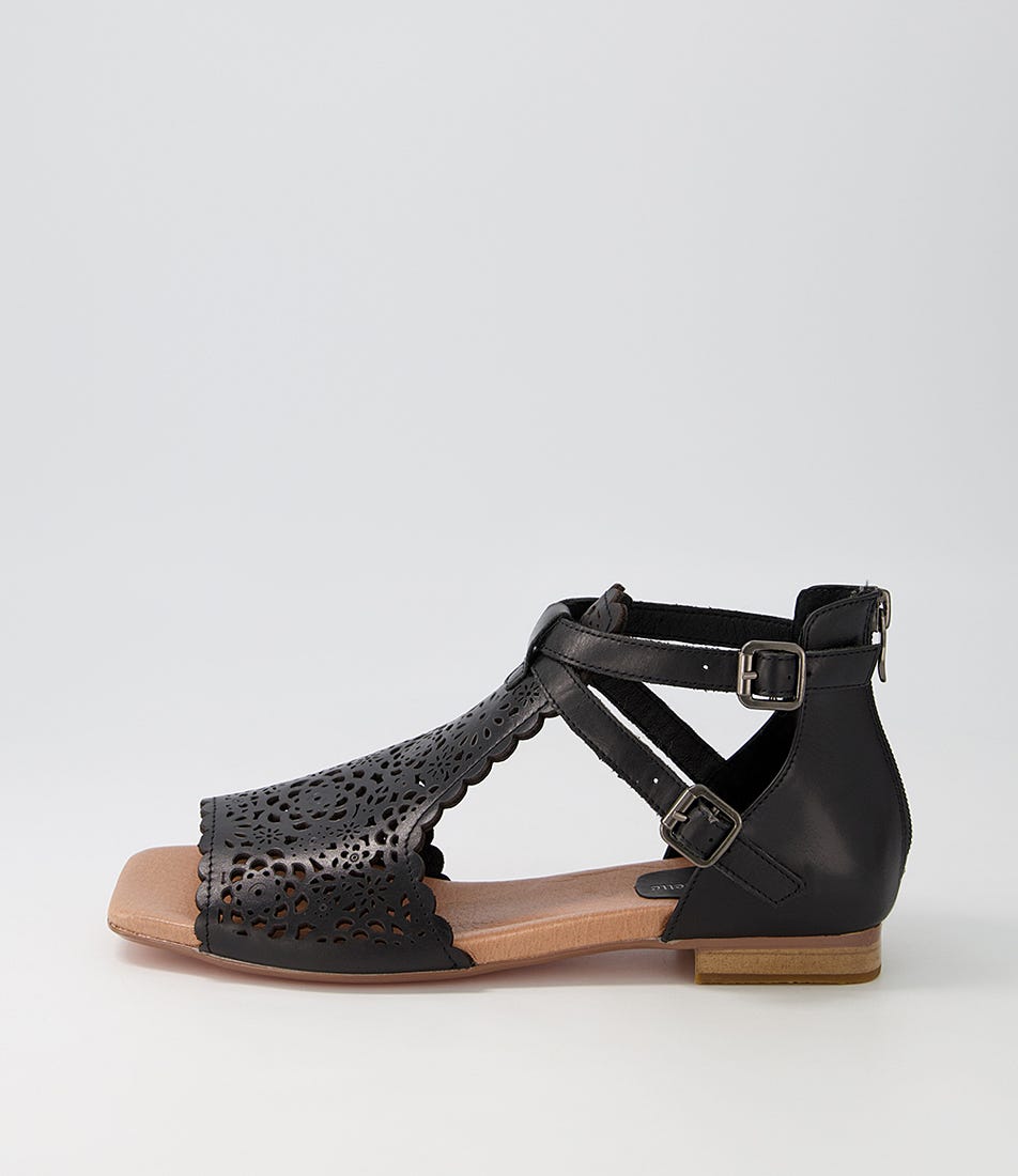 Paedan Black Leather Sandals by Django & Juliette