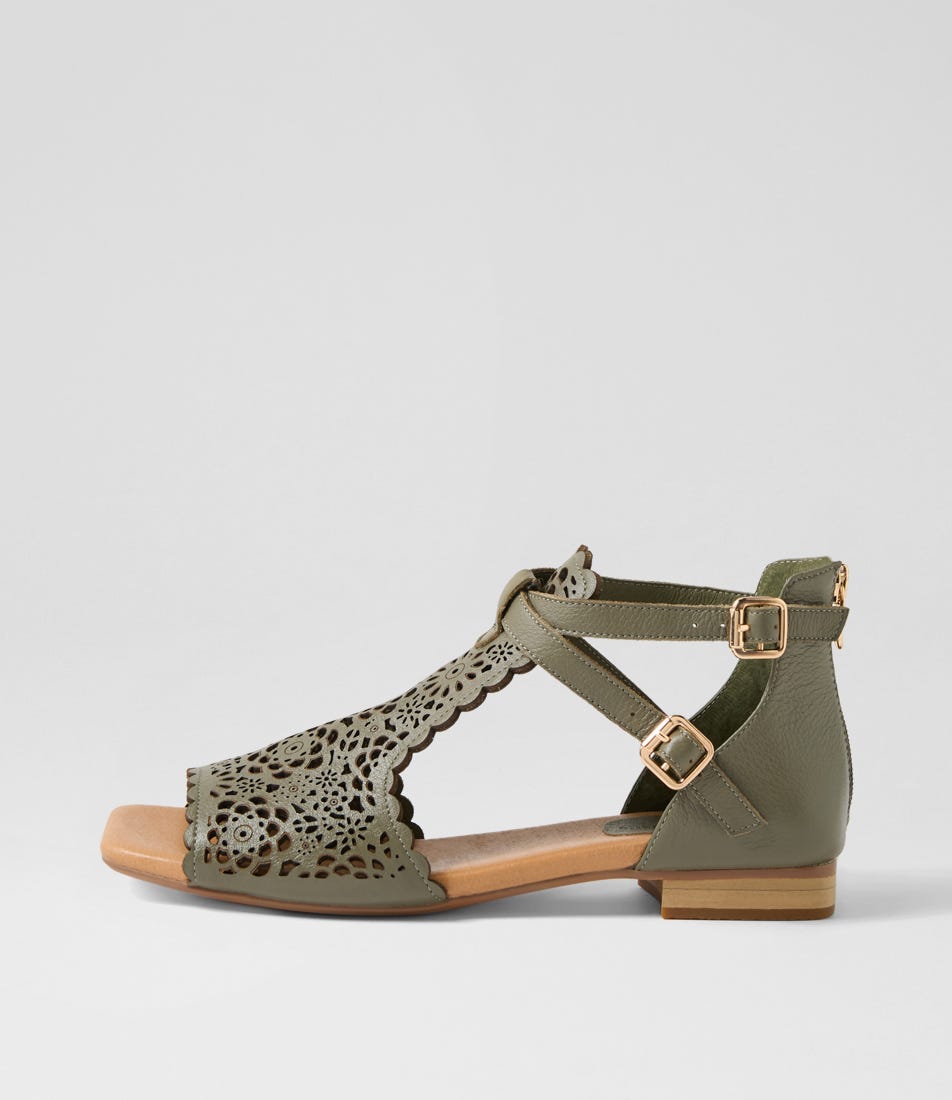 Paedan Olive Leather Sandals by Django & Juliette