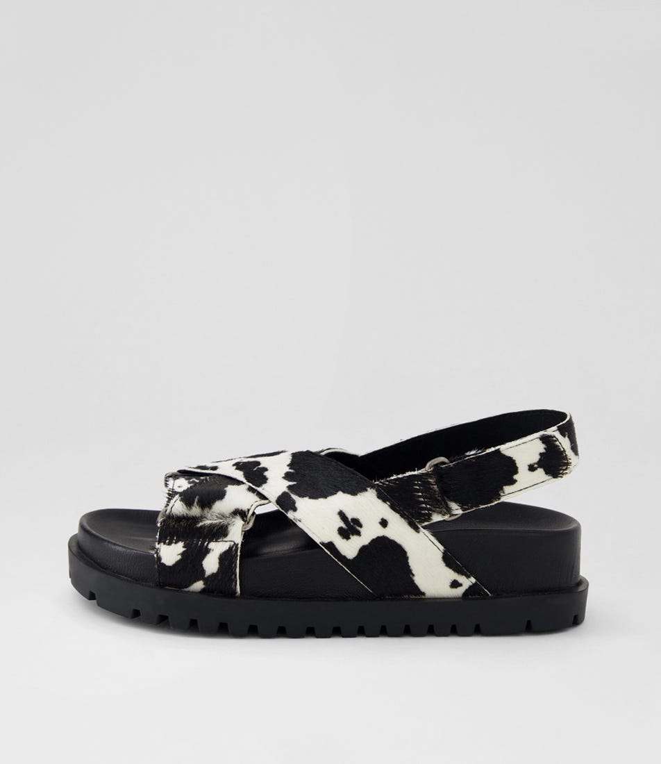 Ubari White Black Cow Pony Sandals