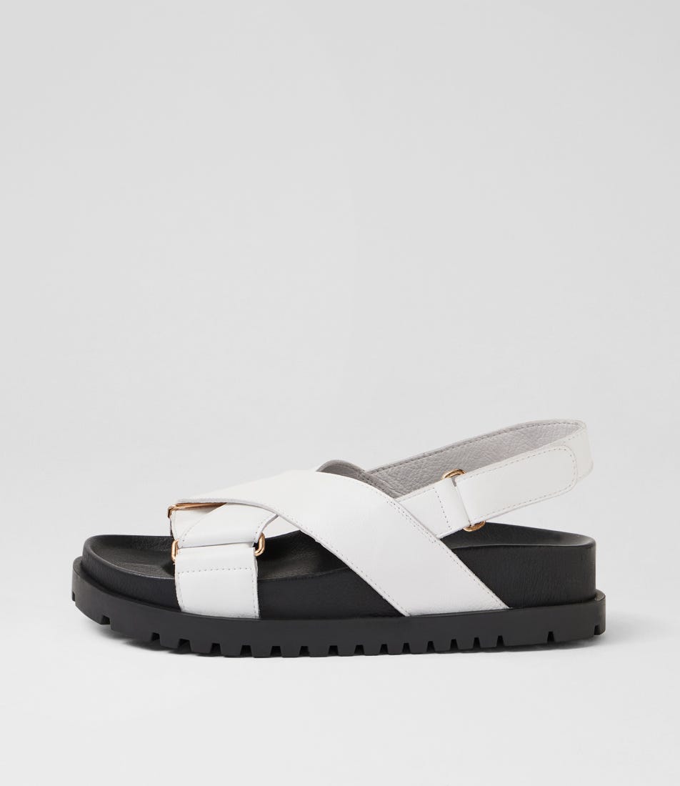Ubari White Black Leather Sandals