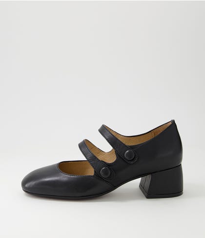Culie Black Leather Mary Jane Heels
