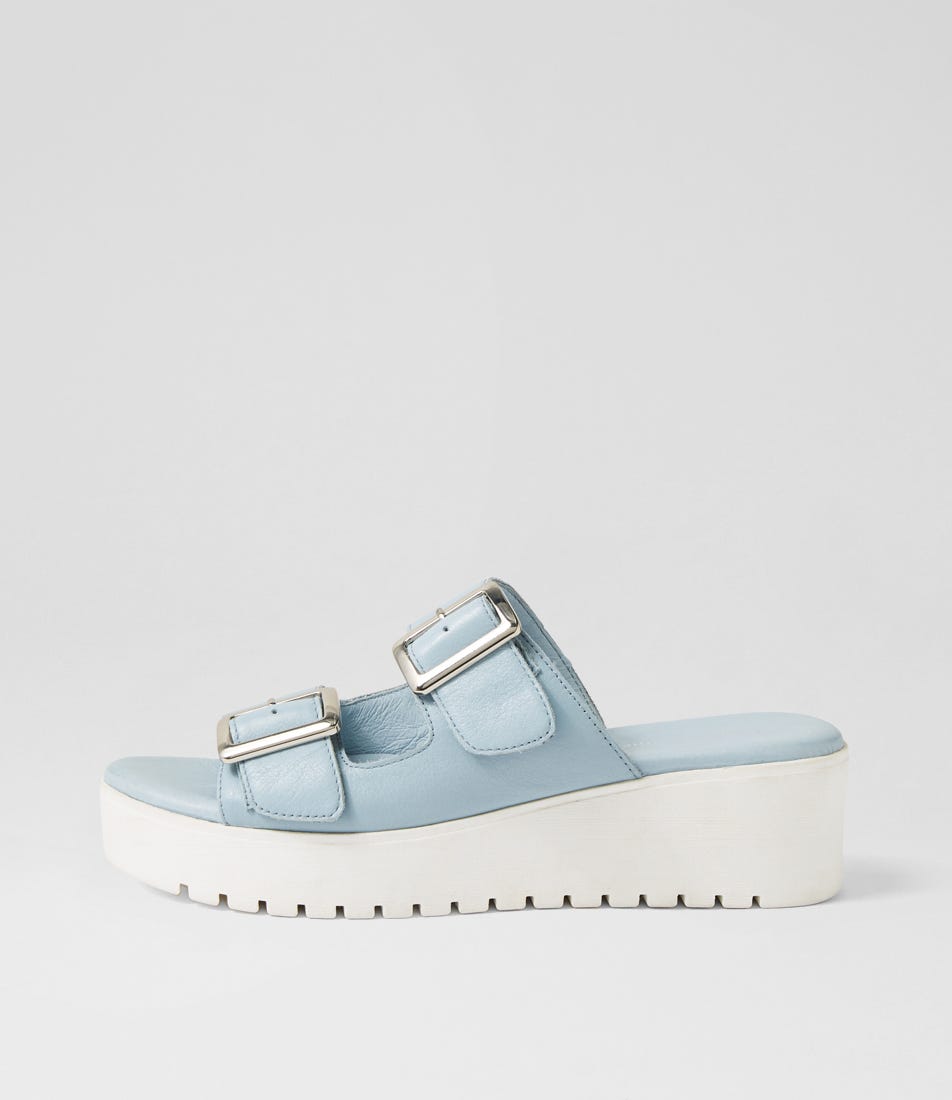 Oaxel Denim White Leather Slides
