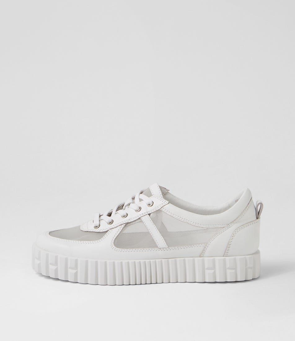 Obitta White Mesh Leather Sneakers