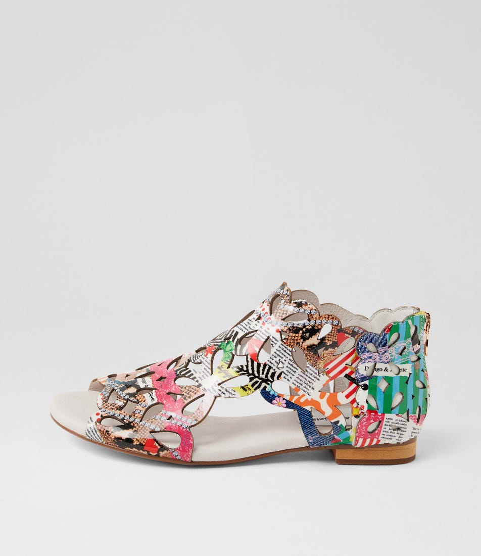 Pietro Collage 2 Print Patent Leather Sandals